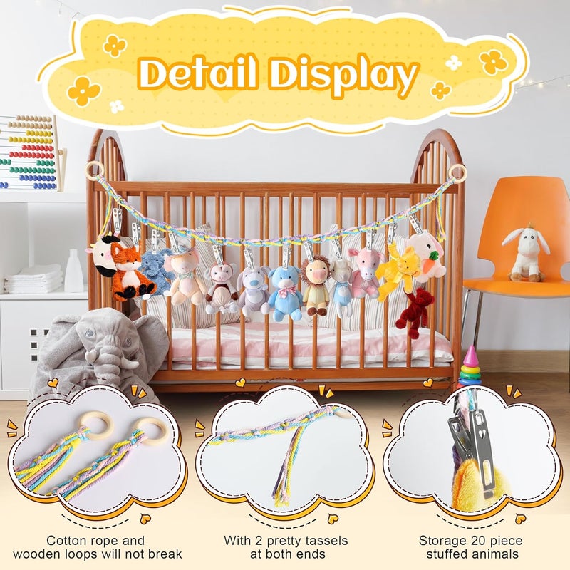Dorblely Hanging Stuffed Animal Storage Hammock - 78 Inch Stuffed Animal Net with 20 PCS Metal Clips, Macrame Stuff Animals Organizer for Room Decor - Image 3